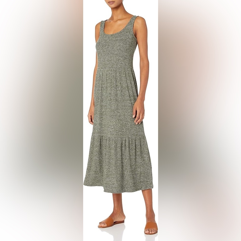 Daily Ritual Women's Cozy Knit Rib Sleeveless Tiered Midi Dress Size
